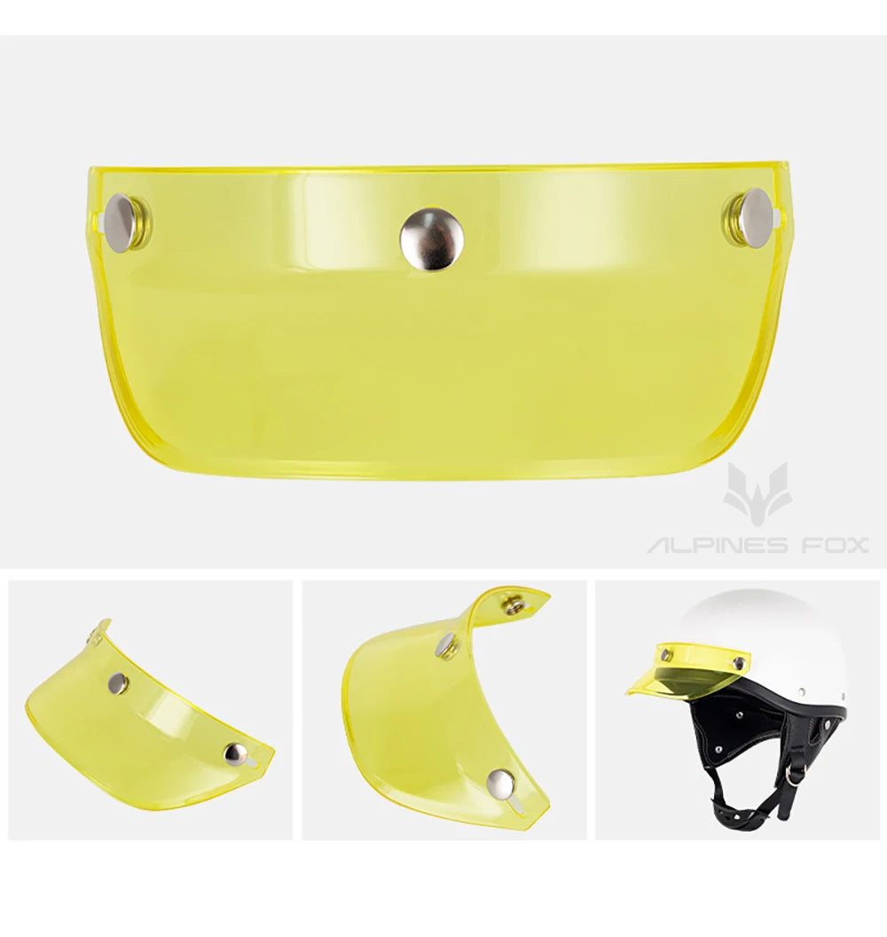 Motorcycle Helmet Sun Shade Protector 3 Snap-Button Retro Open Face Flip Up Down Shield Visor Modified Parts 7.08 X 2.95 In
