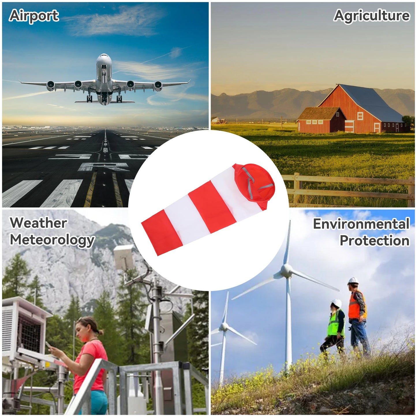 60cm Hanging Reflective Windsock Flags Wind Direction Indicators for Outdoor Airport Garden Farm Measurement Weather Vane
