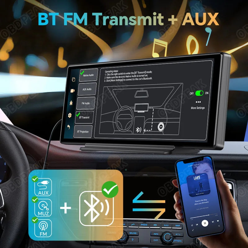 OBDPEAK K50 10.26'' Dashboard 4G+64G Android 13 AI Screen Dash Cam GPS Navigation Carplay Android AUTO Dual Lens Video Recorder