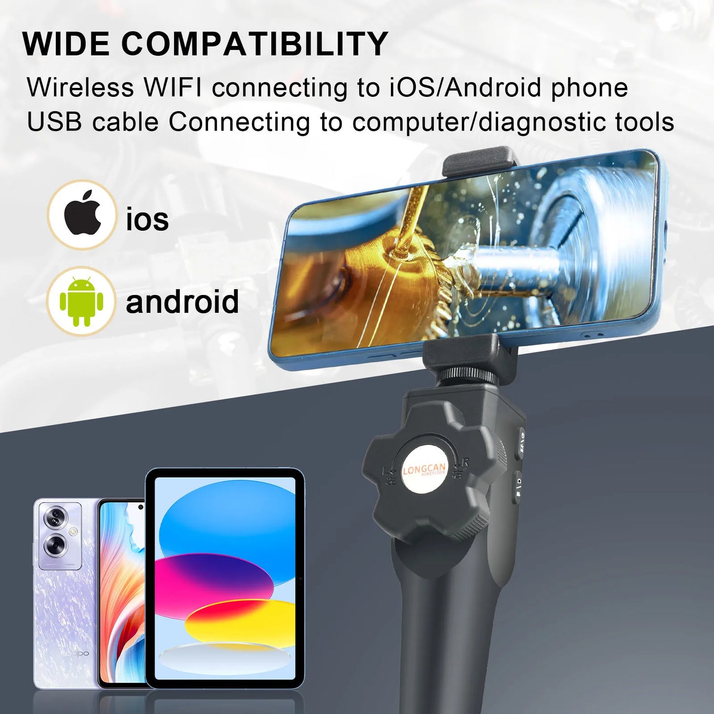 Two-Way Articulating Borescope Industrial Endoscope with 8.5mm Articulating Camera Head for Automotive Aircraft Mechanics
