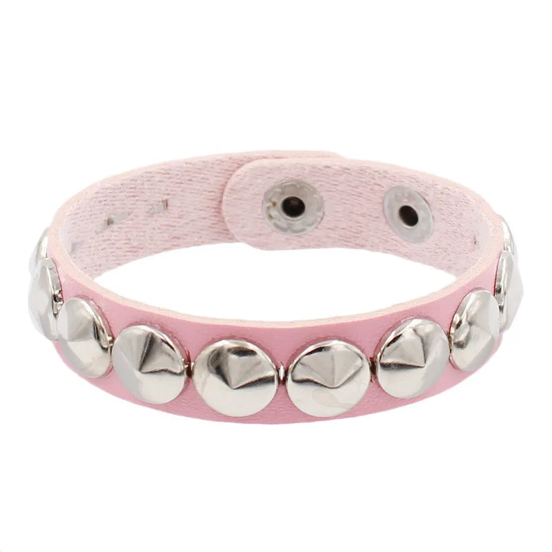 Pink Color Female Wide Leather Bracelets Punk Braided Bracelet for Men Women Wristband Charm Bracelets Male Gothic Jewelry