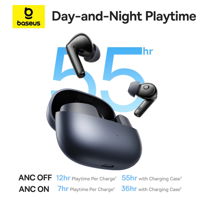 Baseus EP10 Pro ANC Earphones Wireless Bluetooth 6.0 50dB Realtime Adaptive ANC Headphones 6 Mic in-Ear Earbuds Hi-Res LDAC IP55