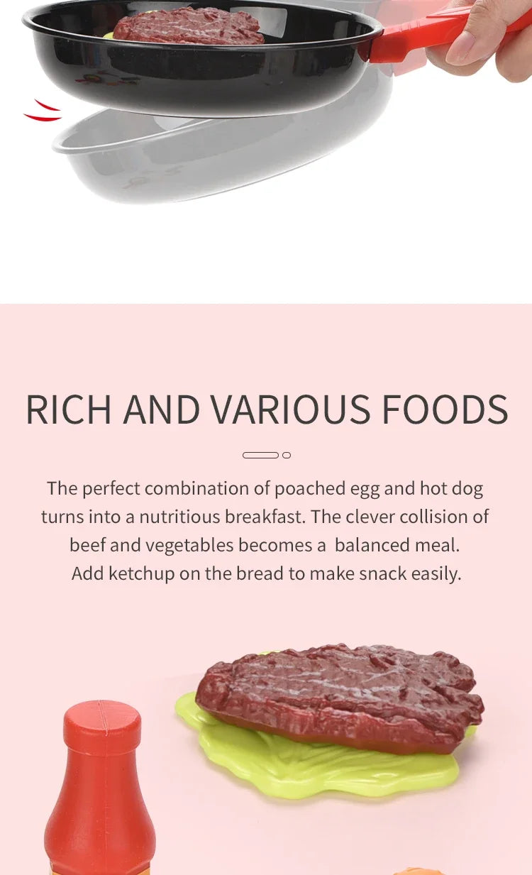 8PCS Children Kitchen Food Toys Simulation Cookware Game Set Pretend Play Pot Steak Vegetable Bread Hot Dog Omelette Kids Gift