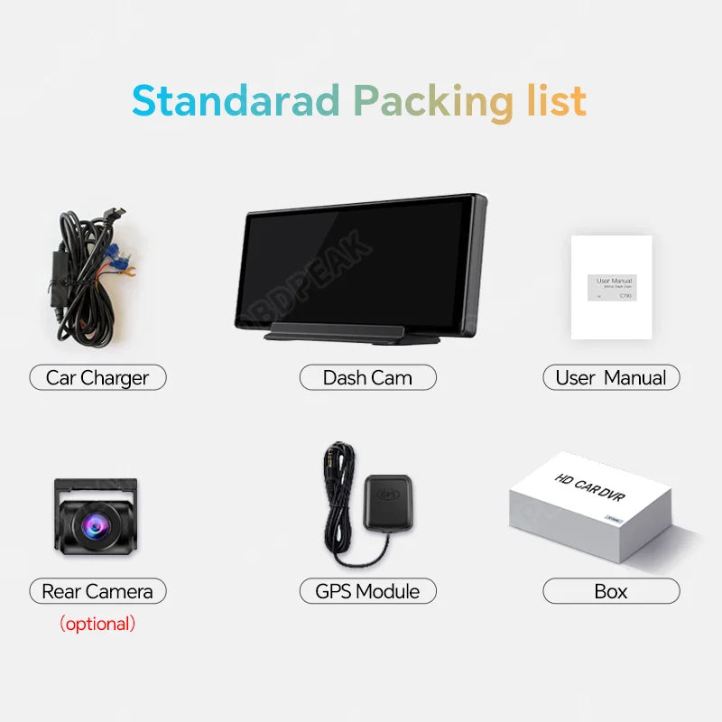 OBDPEAK K50 10.26'' Dashboard 4G+64G Android 13 AI Screen Dash Cam GPS Navigation Carplay Android AUTO Dual Lens Video Recorder