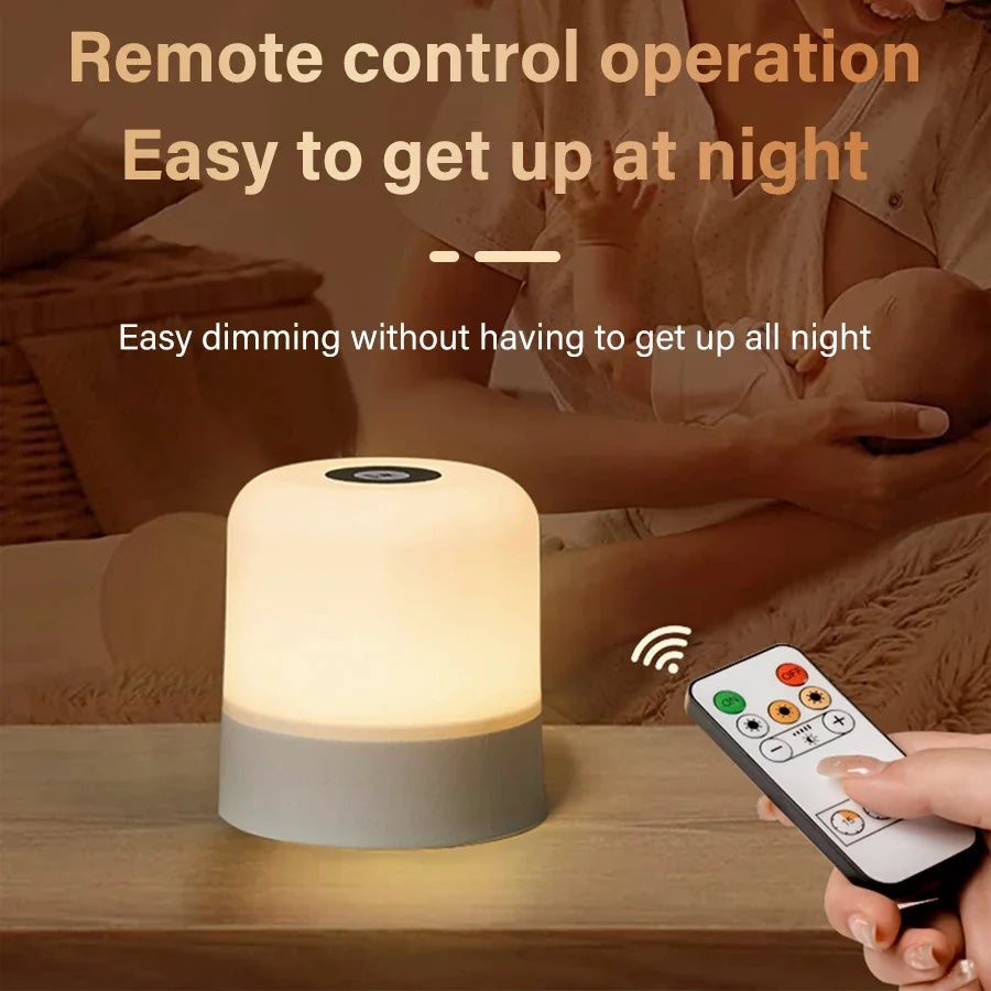 Touch Bedside Lamp Rechargeable RGB Night Light Remote Control Long Life Battery Bedroom LED Warm Desktop Decorative Lights