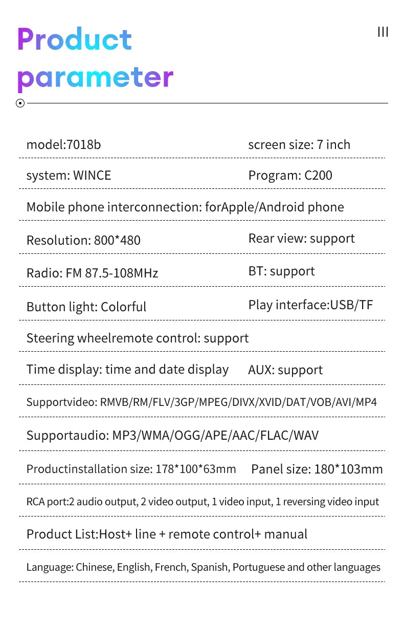 Acodo 2din Stereo 7inch Wired Carplay Radio Touch Screen Automotive Multimedia Bluetooth USB TF FM Radio Autoradio MP5 Player