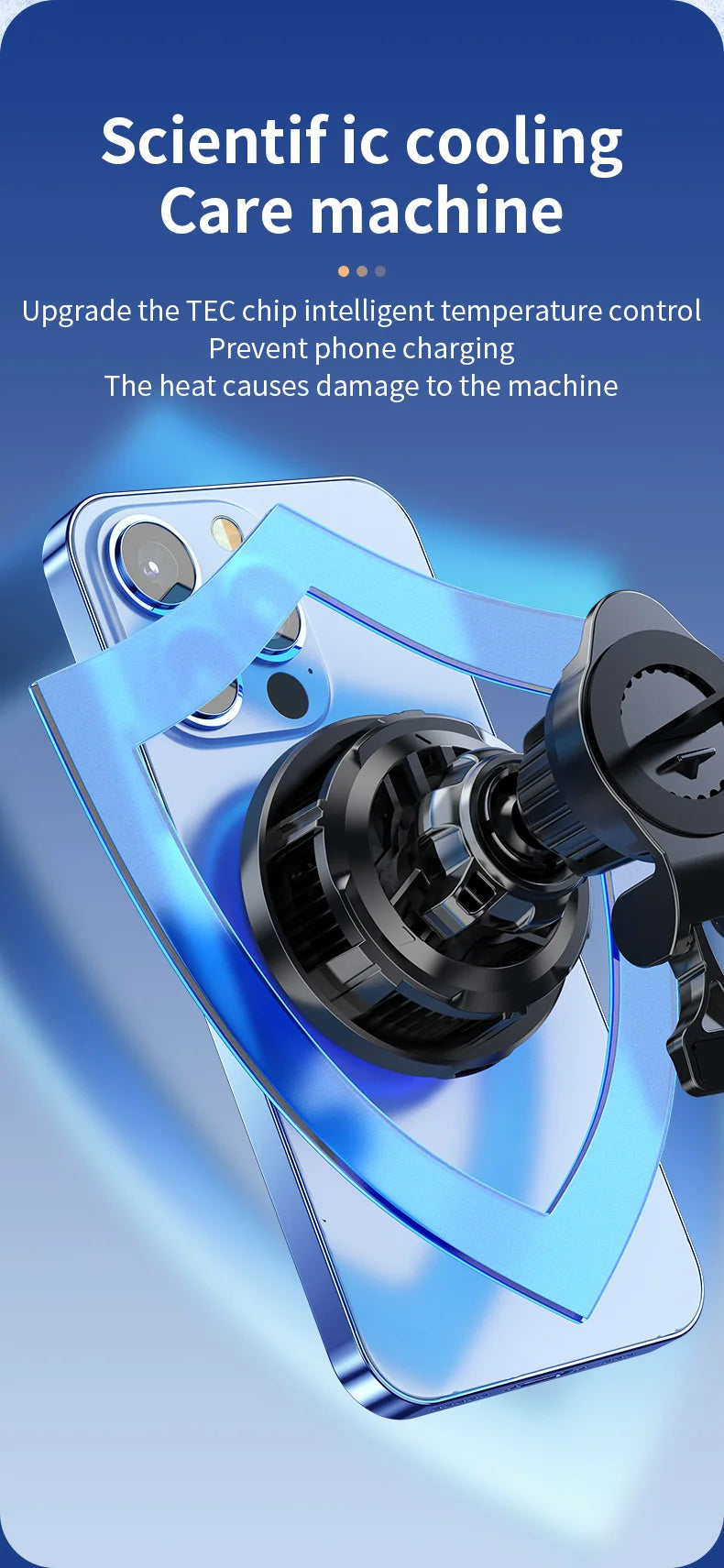 Ice Cooling RGB Magnetic Wireless Car Charger Fast Charging Station For Magsafe iPhone 16 15 14 13 12 Pro Max Phone Holder Stand