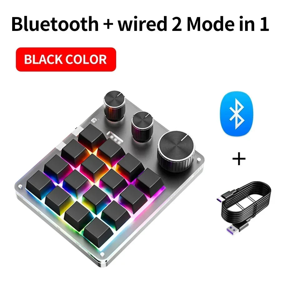 RGB Programming Macro Custom 16Key 3 Knob Bluetooth Keyboard Copy Paste Photoshop Gaming Keypad DIY Mechanical Hotswap Macropad