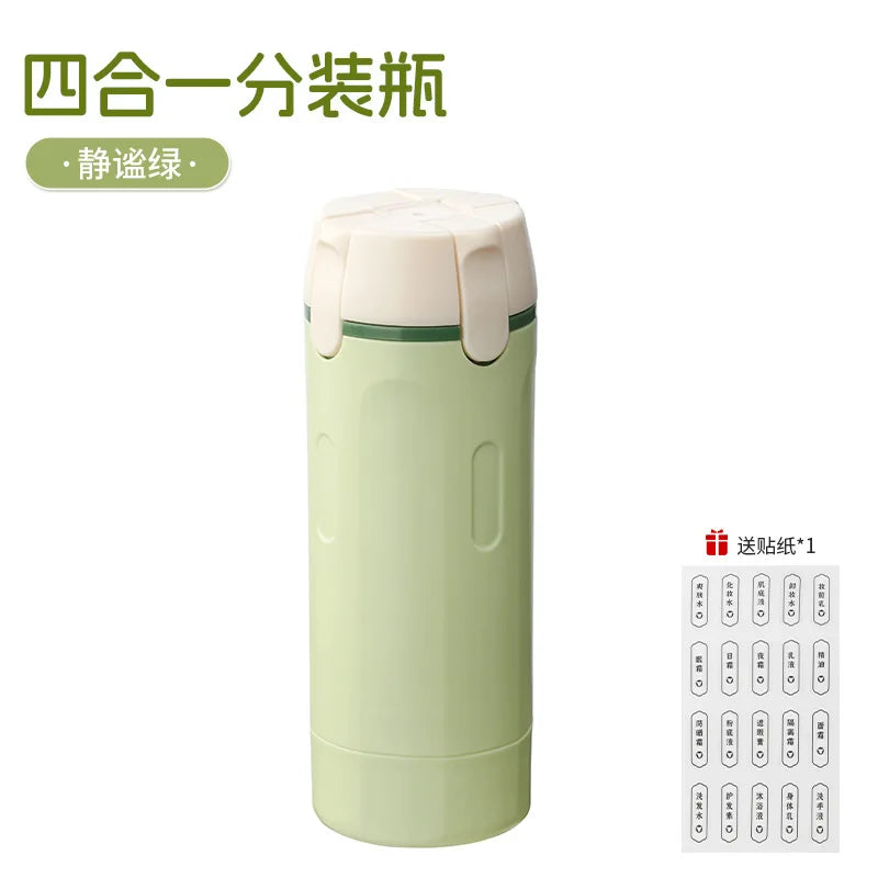 4-in-1 Travel Refillable Bottles, Portable Toiletries and Cosmetics Containers for Shampoo, Body Wash, Travel Storage Bottles