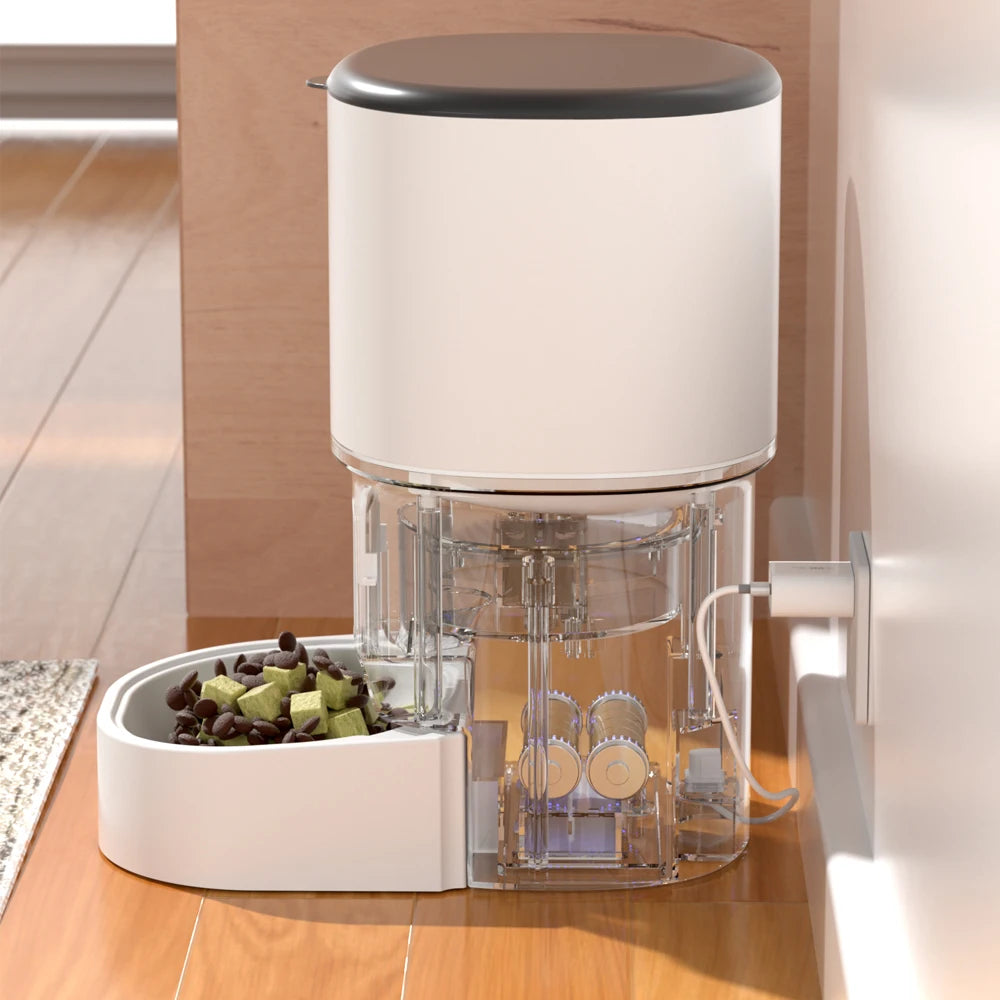 4L WIFI Button Automatic Cat Feeder Intelligent Cat and Dog Pet Feeder Smart Pet Cat Food Dispenser Pet Feeder(No 5V 1A plug)