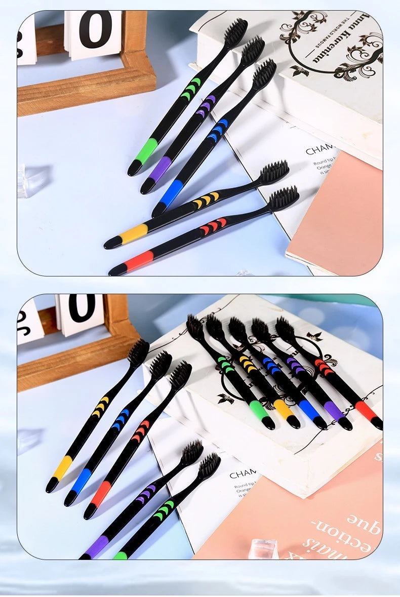 10pcs Charcoal Infused Soft Bristle Toothbrush for Deep Oral Cleaningand Gum Care -Ldeal for Daily Use by Adults at Home