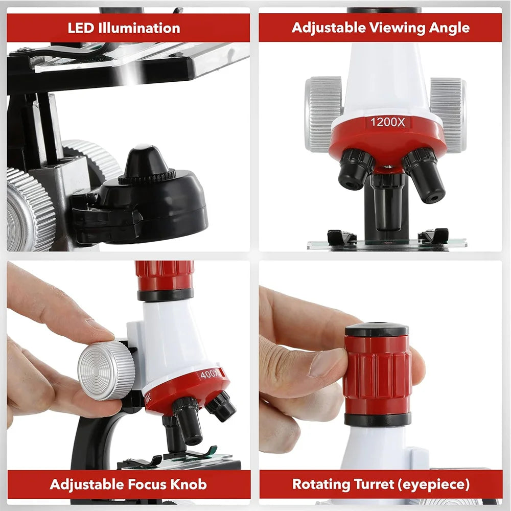 Science Kits For Kids Beginner Microscope With LED 100X 400X 1200X Home School Science Educational Toy Birthday Gift