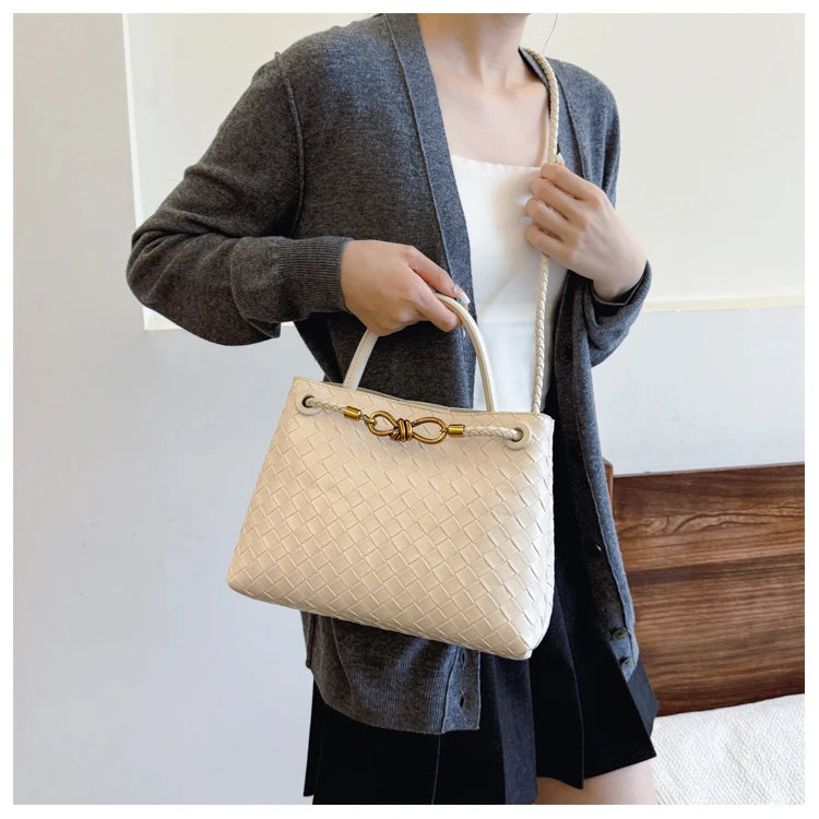 Women's Solid Color Plaid Texture Large Capacity Daily Travel Handbag Shoulder Bag