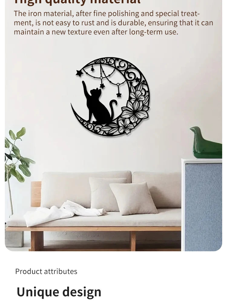 Moon Black Cat Silhouette Wall Hanging Crafts Simple Iron Wall Decoration Art Wall Decoration Garden Living Room Wall Decoration