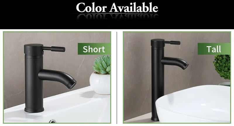 Black Minimalist Style Bathroom Faucet Hot Cold Water Sink Mixer Tap Stainless Steel Basin Faucets