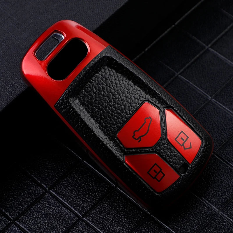 Leather TPU Car Smart Key Case Protective Cover Shell Fob Bag Holder Keychain For Audi A4L A4 A5 S5 8S B9 Q5 Q7 TT TTS TFSI