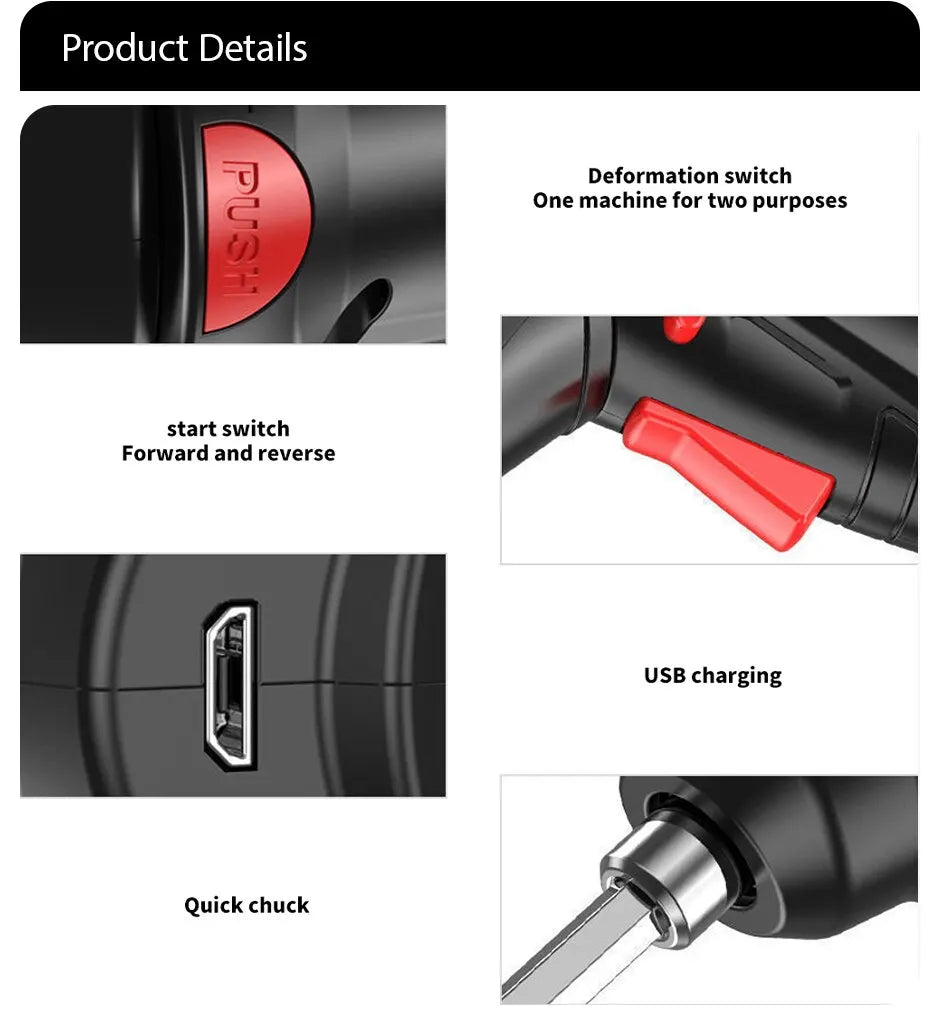 Portable Electric Screwdriver Cordless 47 in 1 Rotated 90 Degrees Rechargeable Screwdriver with LED for Home Office DIY Tools