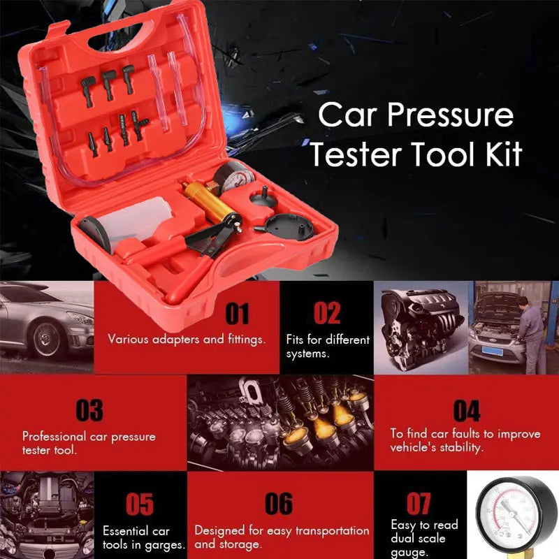 2 in 1 Brake Bleeder THand Held Vacuum Pump Test Vacuum Purge Coolant Refill Tool Gauge Adapters Auto Brake Fluid Bleeding Set
