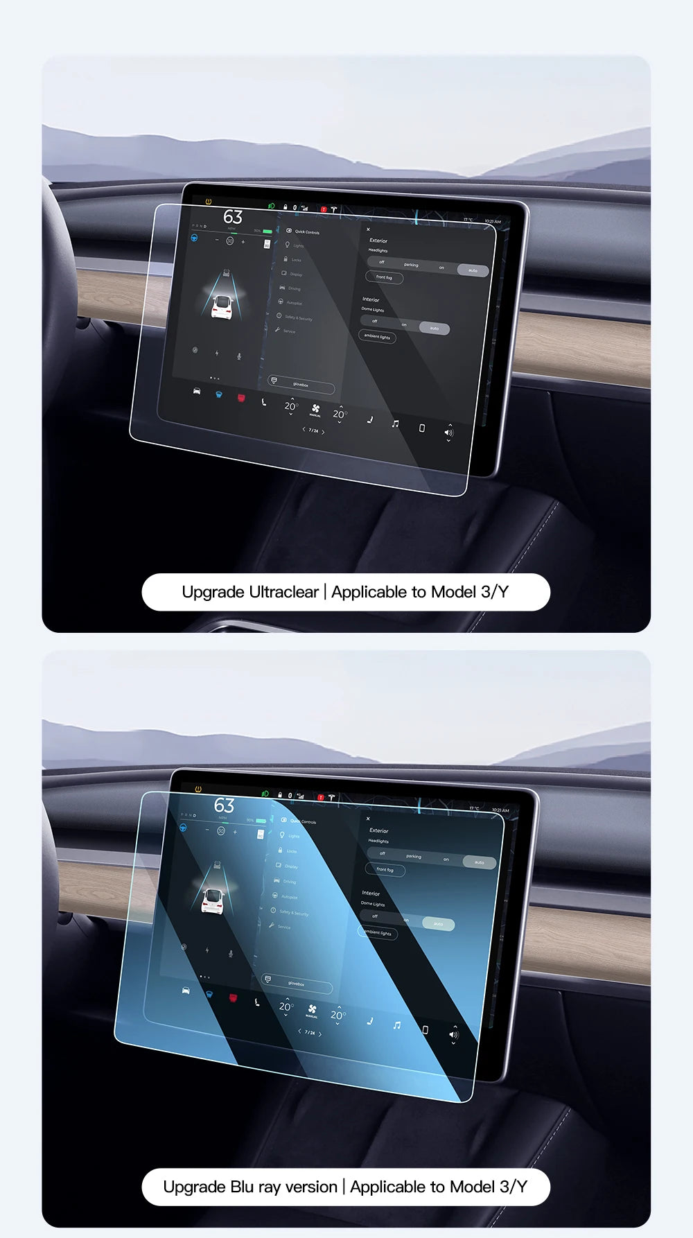 YZ Tempered Glass Screen Protector For Tesla Model 3 Y X 2023 2022 2021 Center Control Accessorie Tesla HD Film Protection