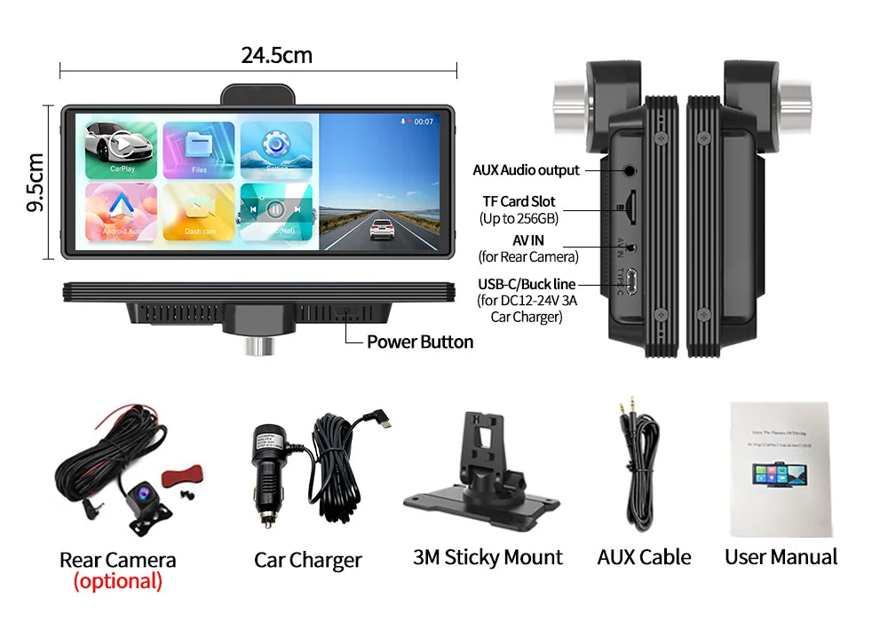 10.26" Imagebon K9 Dash Cam 2K ADAS Wireless CarPlay & Android Auto Car DVR GPS Navigation Siri Voice Control Dual Recording Dvr