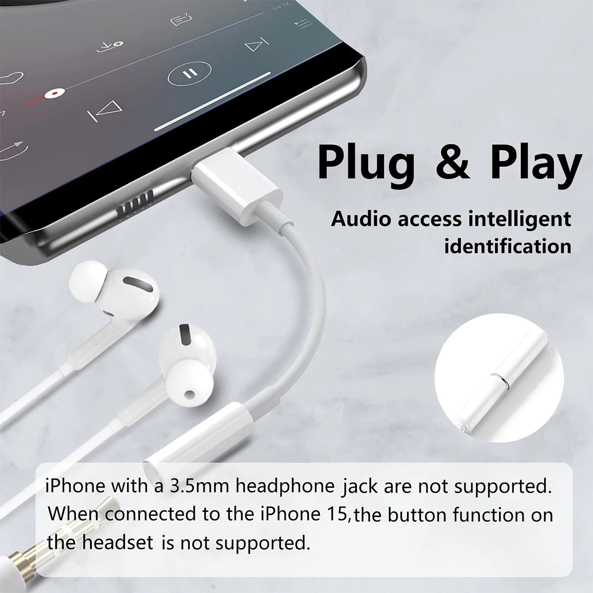 1-2Pcs Type C To 3.5 mm Aux Adapter Jack Audio Cable for Huawei Xiaomi Redmi POCO Sumsang Aux Cable for iPhone 16 15 Serives