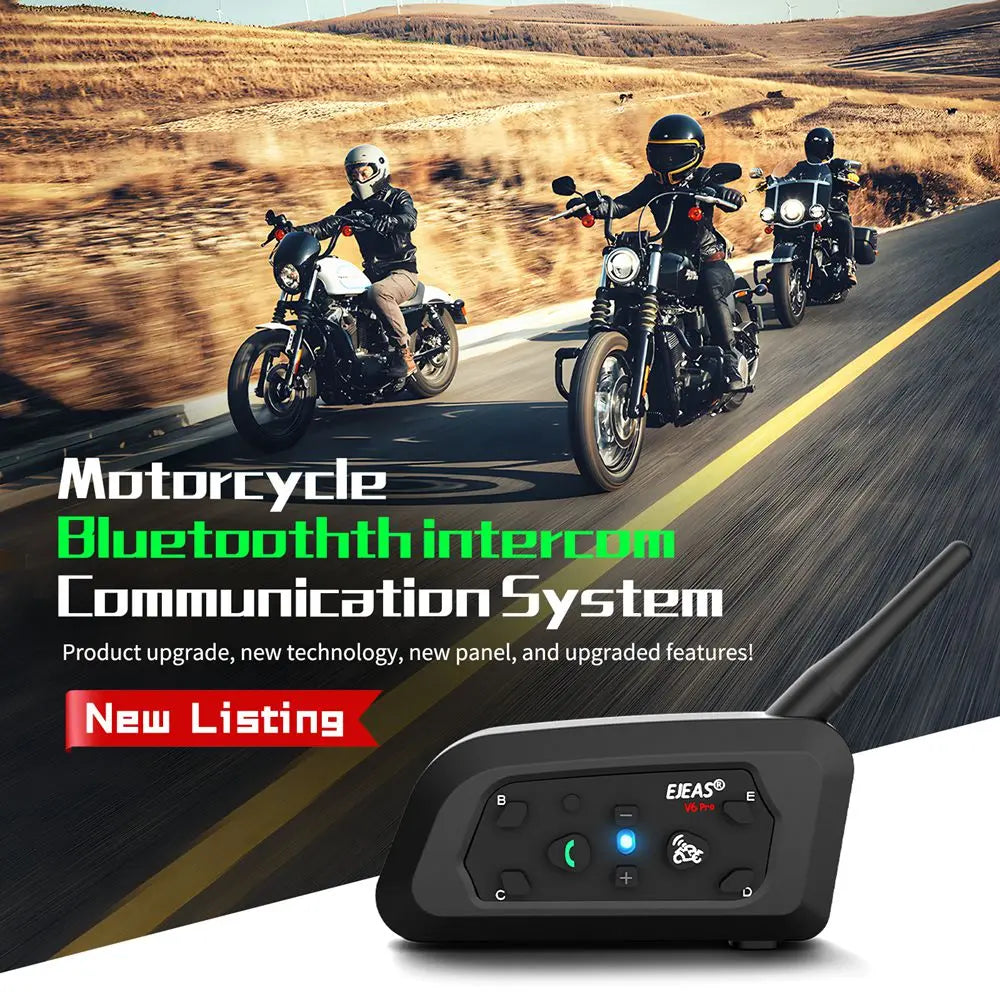 EJEAS V6 PRO +/PLUS Bluetooth Motorcycle Helmet Intercom Headset with 800M BT Interphone Communicator for 6 Riders Waterproof