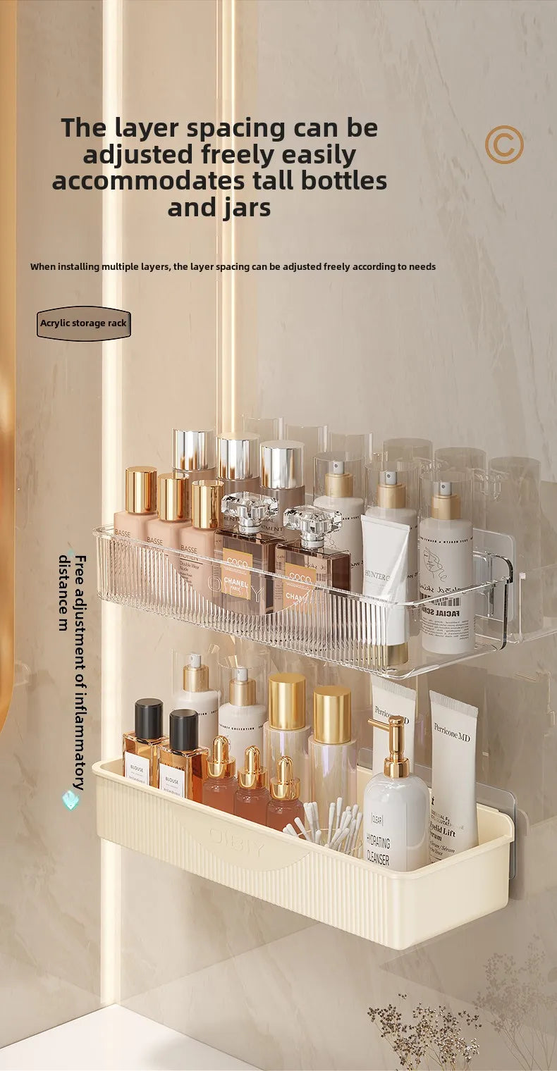 Wall mounted cosmetic and skincare storage rack for bathroom no need for drilling Multi functional kitchebathroom storage rackra