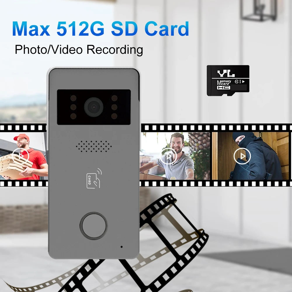 2 Wire Smart Home Tuya Wifi 1080P Video Intercom Video Door Phone 7'' Color Touch Screen Camera Doorbell Door Security System