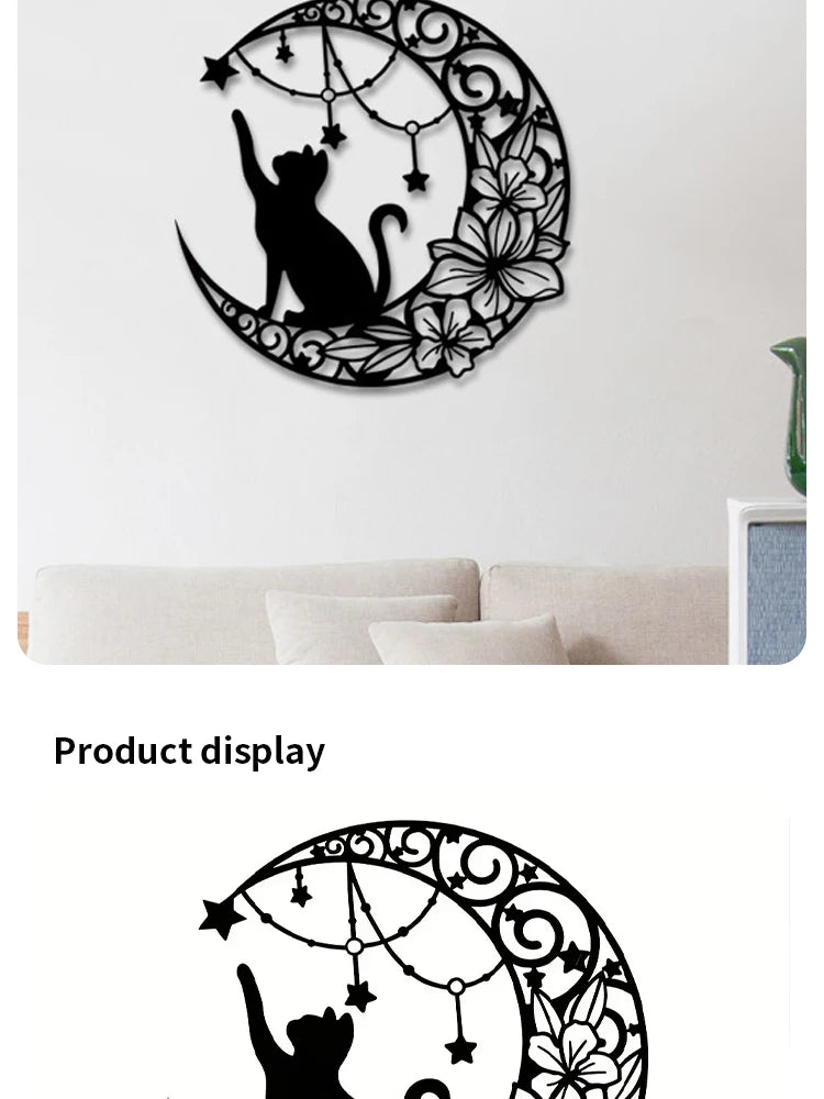 Moon Black Cat Silhouette Wall Hanging Crafts Simple Iron Wall Decoration Art Wall Decoration Garden Living Room Wall Decoration