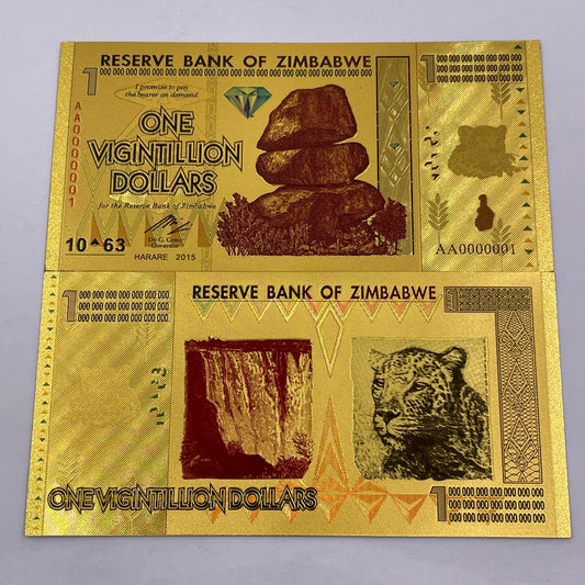 Zimbabwe One Vigintillion Dollars Gold Plated Banknote 24k Gold Banknote With UV Light  For Souvenir And Collection Gifts