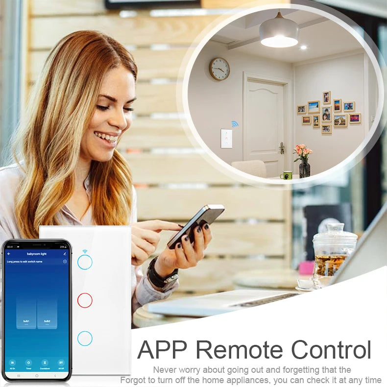 Tuya WIFI Smart Home Switch Light Wall US/EU Glass Touch Panel Voice Wireless Remote Control by Alexa Google Home