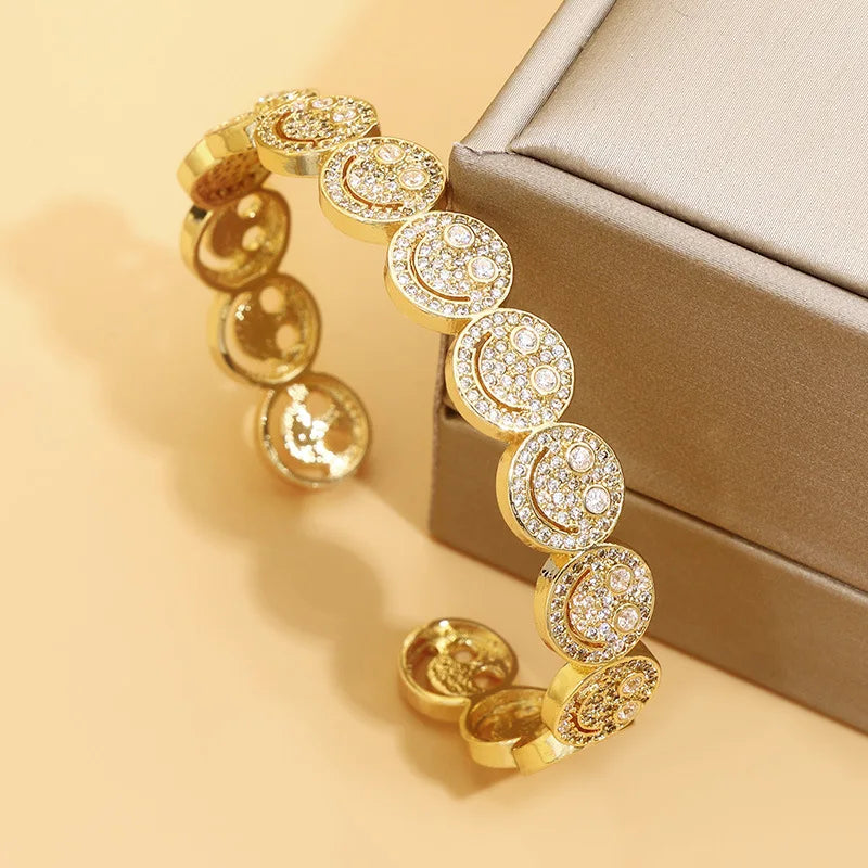 New Stylish Round  Cuff Bangle Bracelet Copper Gold Plated Cubic Zirconia Charm Party Women Men Gifts Jewelry Access