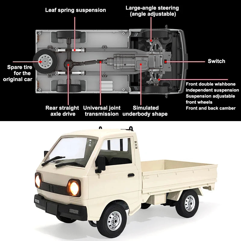 ZWN 1:12/1:16 Retro Rc Car With LED Lights Full-scale Simulation Vehicle Professional 4WD Remote Control Pickup Truck Model Toys
