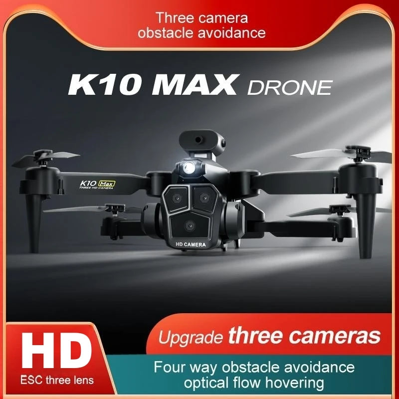 New K10 Max RC Drone 8K Professional Triple Camera Optical Flow Obstacle Avoidance Gesture Photography Foldable Quadcopter Toys