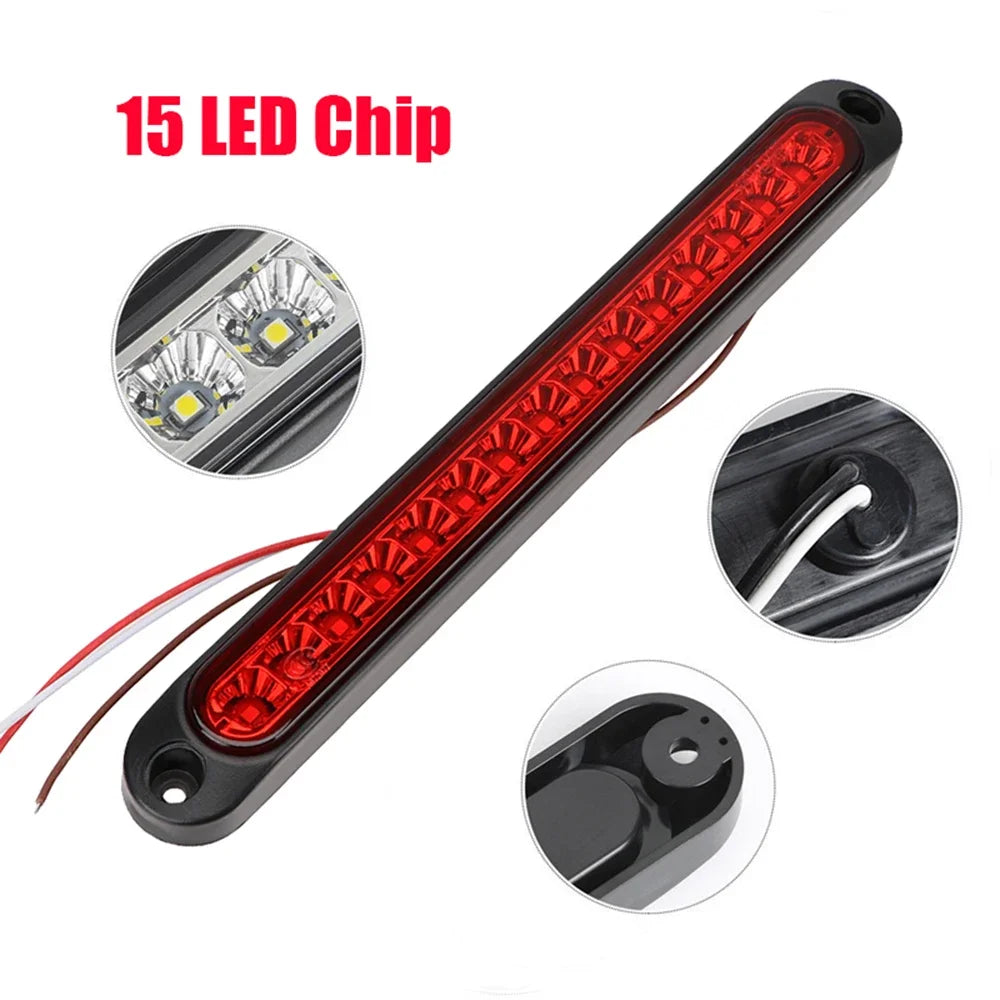 12V Taillights Car Brake Lights Turn Signal Lamp 15 LED Strips Rear Windscreen Side Stop Warning Parking Automotive Accessories