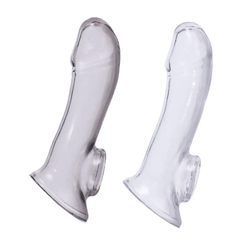 Extension Reusable Condom Penis Sleeve Male Enlargement Time Delay Dildo Enhancer Cock Rings Crystal Clear Condom Adult Sex Toys