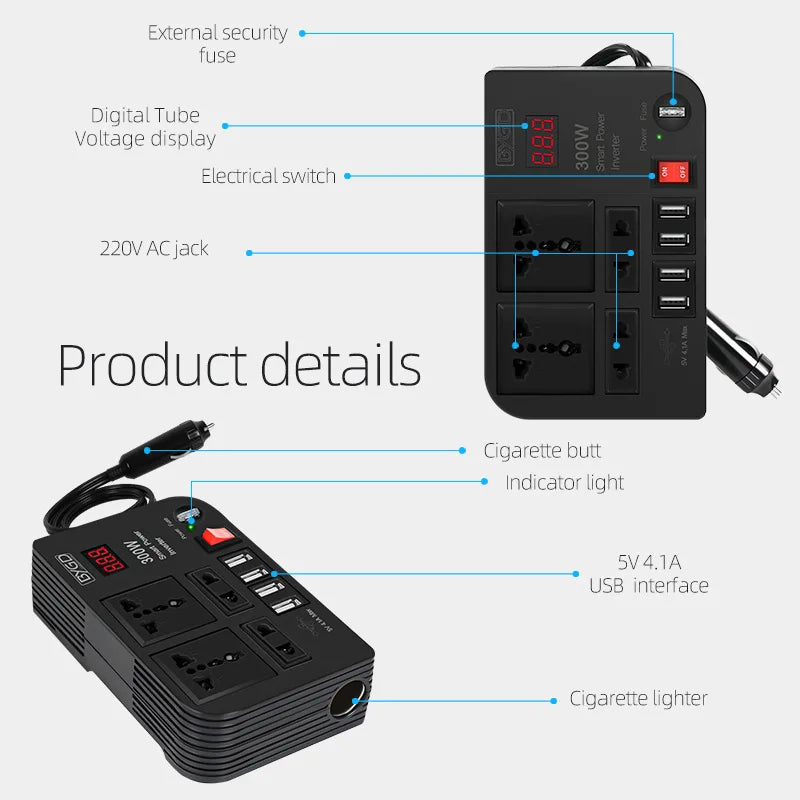 Car Inverter 300W High-power DC 12V To 220V Multi-function Home Modified Sine WaveAutomotive Power Converter power inverter