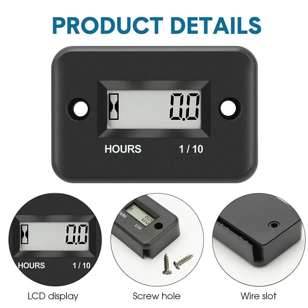 Portable Digital Inductive Tach Hour Meter Gauge for Car Boat ATV Motorcycle Instruments Snowmobile Gasoline Ski Dirt Gas Engine