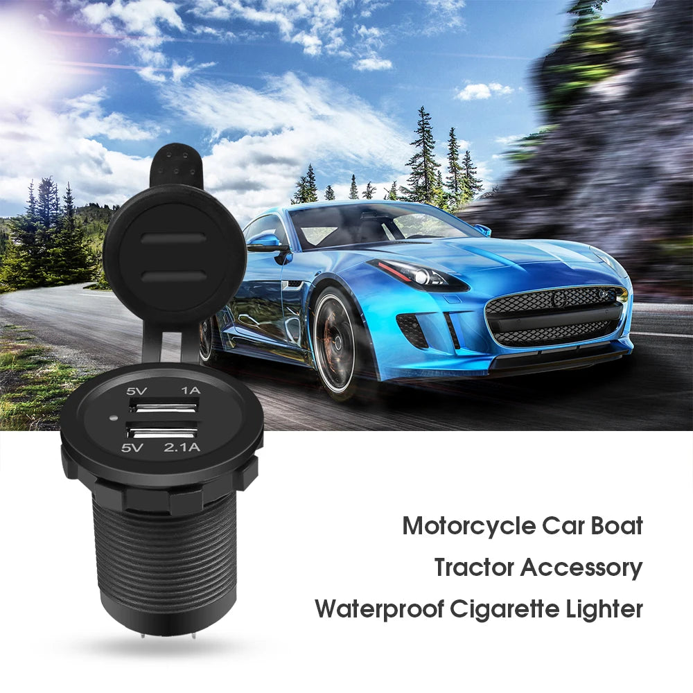 Dual USB 5V 3.1A 12V Car Charger with LED Panel Waterproof Power Adapter Socket Outlet for Vehicle Boat Truck Motorcycle