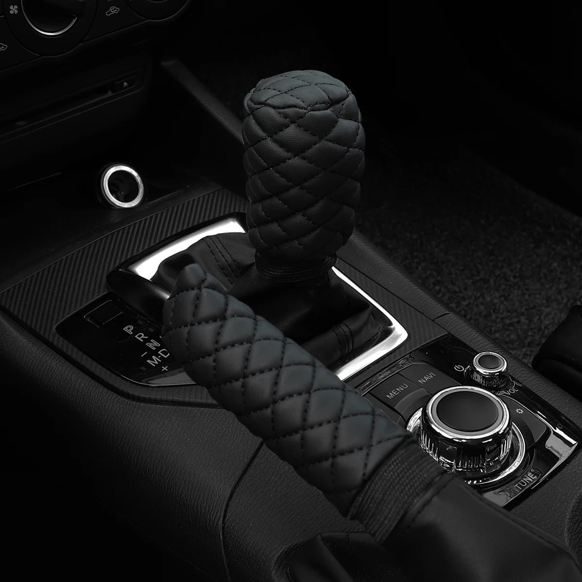 2 sets PU leather stereo embroidery car handbrake cover handle set manual gear general automotive supplies