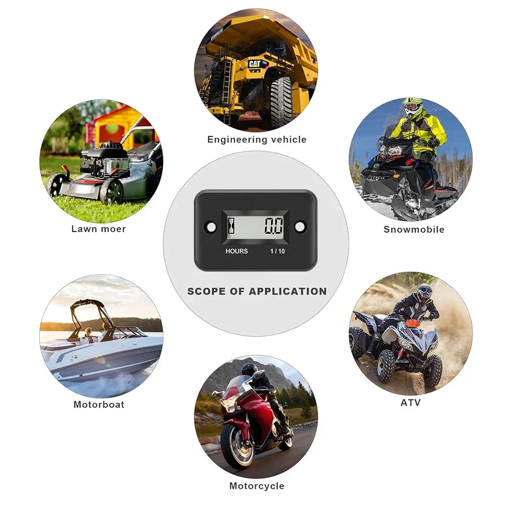 Portable Digital Inductive Tach Hour Meter Gauge for Car Boat ATV Motorcycle Instruments Snowmobile Gasoline Ski Dirt Gas Engine