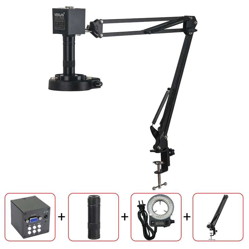 Video microscope, with magnification ranging from 1 to 150 times. Vga HDMI camera. Inspection of soldering and printing.