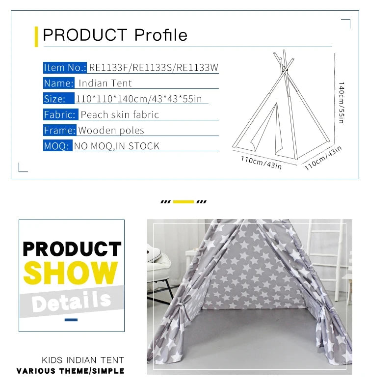 PANGDUBE 110×110×140cm Baby Playpen Children’s Toy Tent Wigwam Indoor Tipi Kids Wooden Play House Children Games Tent
