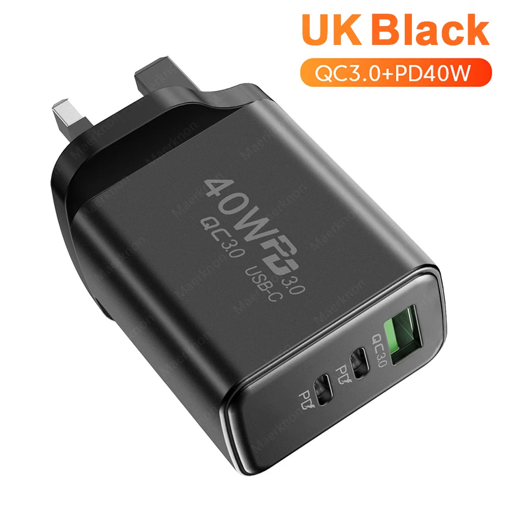 PD 60W USB Charger 3 Ports Type C Fast Charging Phone Charger Adapter For iPhone Xiaomi Samsung Huawei EU/US Plug Wall Charger
