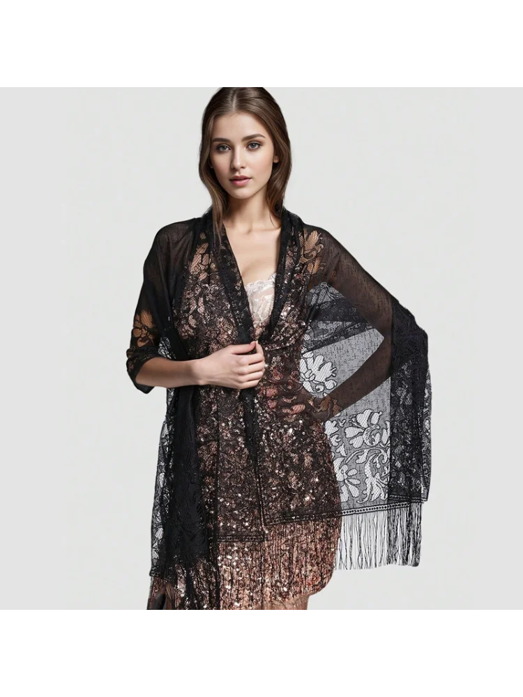 New Embroidery Lace Scarf Shawl Floral Triangular Veil Shawl For Women Party Scarf Wedding Poncho Stoles Ladies Headband Wraps