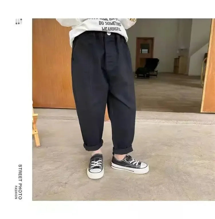2024 New Baby Pants Solid Color Kids Causal Fashion Trousers Loose Spliced Pocket Harajuku Pants Cotton Boys Children's Clothing