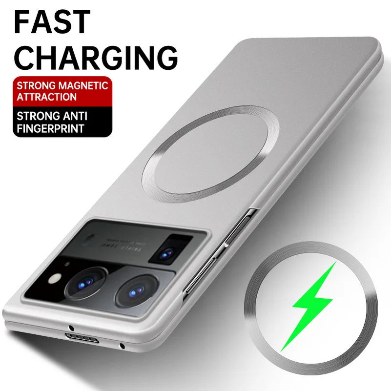 For Tecno Phantom VFold2 Ultra Thin Matte Metallic Paint for Magsafe Case for Tecno Phantom V Fold 2 Wireless Charging PC Cover