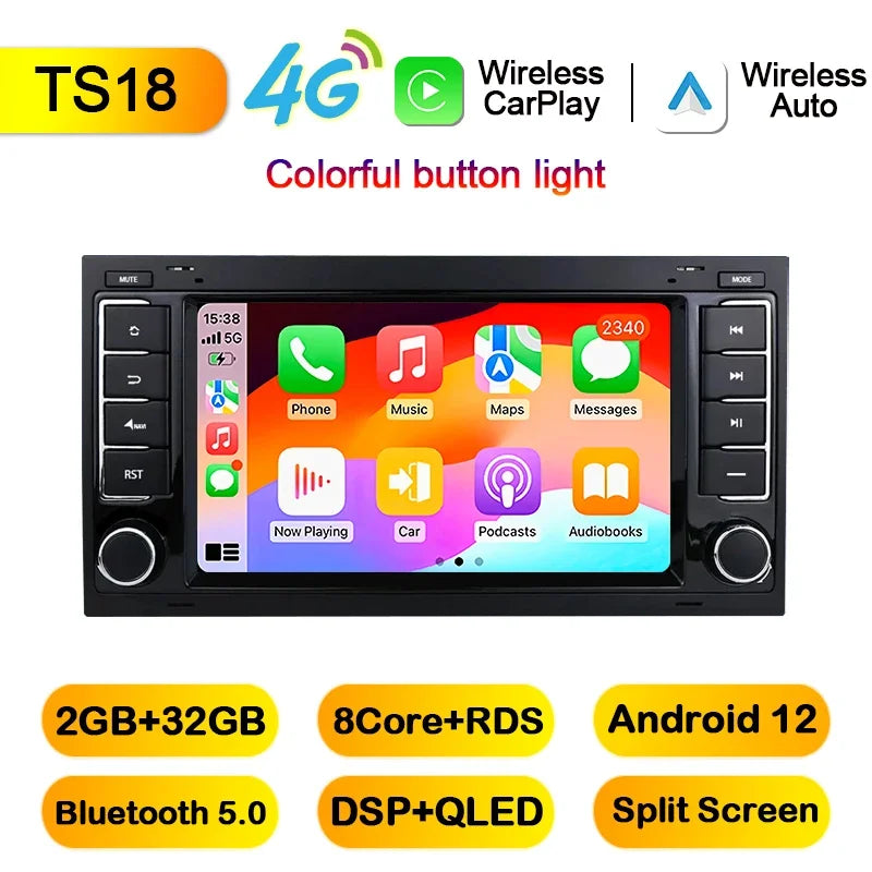 LELV 7" Android 13 Touch Screen Car Radio For Volkswagen VW Touareg Multivan T5 Transporte 2004-2011 Multimedia Player Carplay