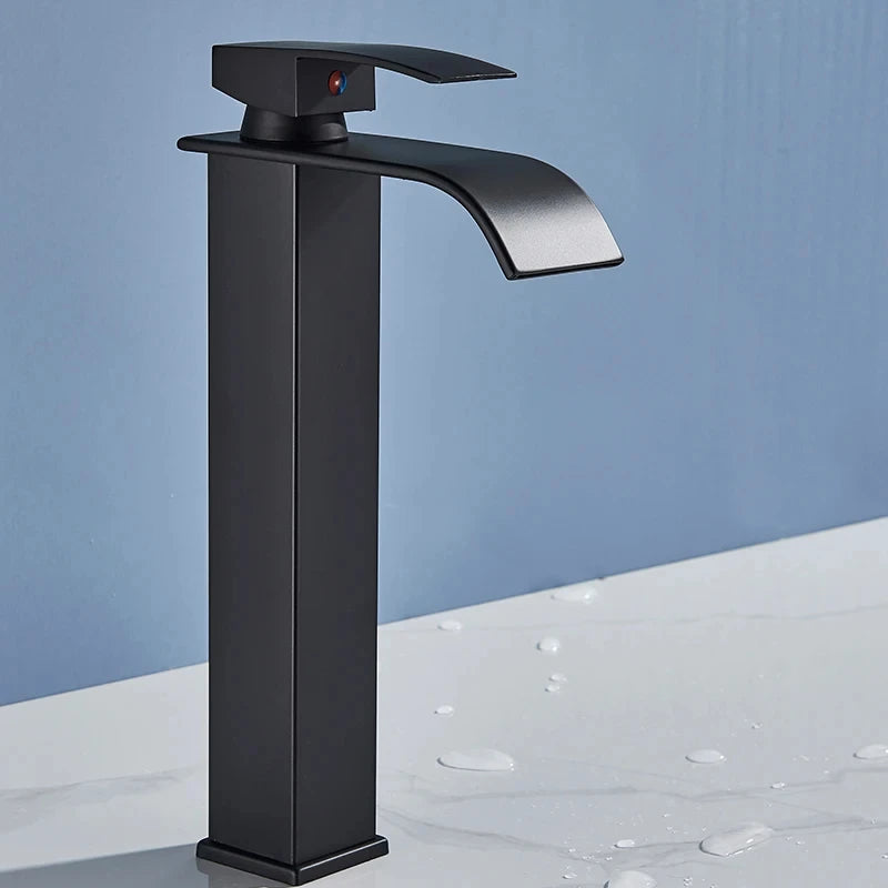 Bathroom Waterfall Basin Faucet Brass Bath Sink Faucet Hot&Cold Water Mixer Vanity Tap Deck Mounted Washbasin Taps