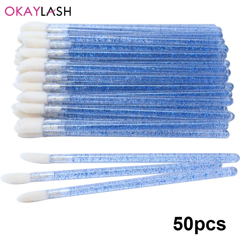 Okaylash Disposable Glitter Lip Gloss Brush Eyelash Extension Cleaning Brushes Crystal Lipstick Applicators Cleaner Makeup Tools